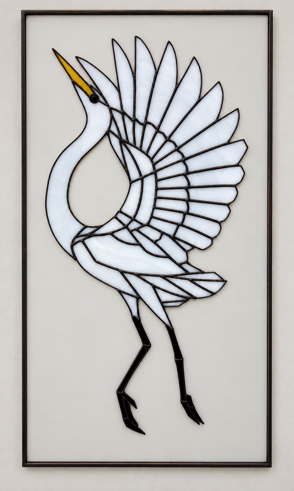 Beyazın Dansı, 75 × 40 cm, satışa hazır el yapımı vitray eser