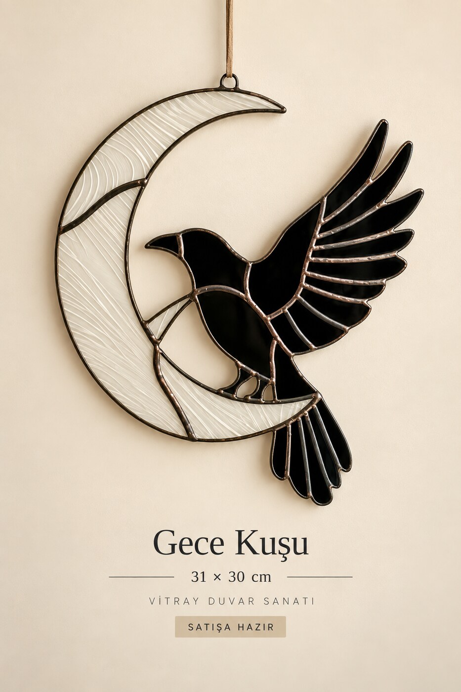 Gece Kuşu, 31 × 30 cm, satışa hazır vitray eser