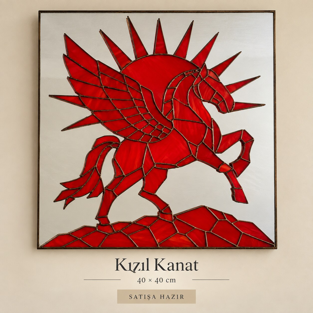 Kızıl Kanat, 40 × 40 cm, satışa hazır vitray eser
