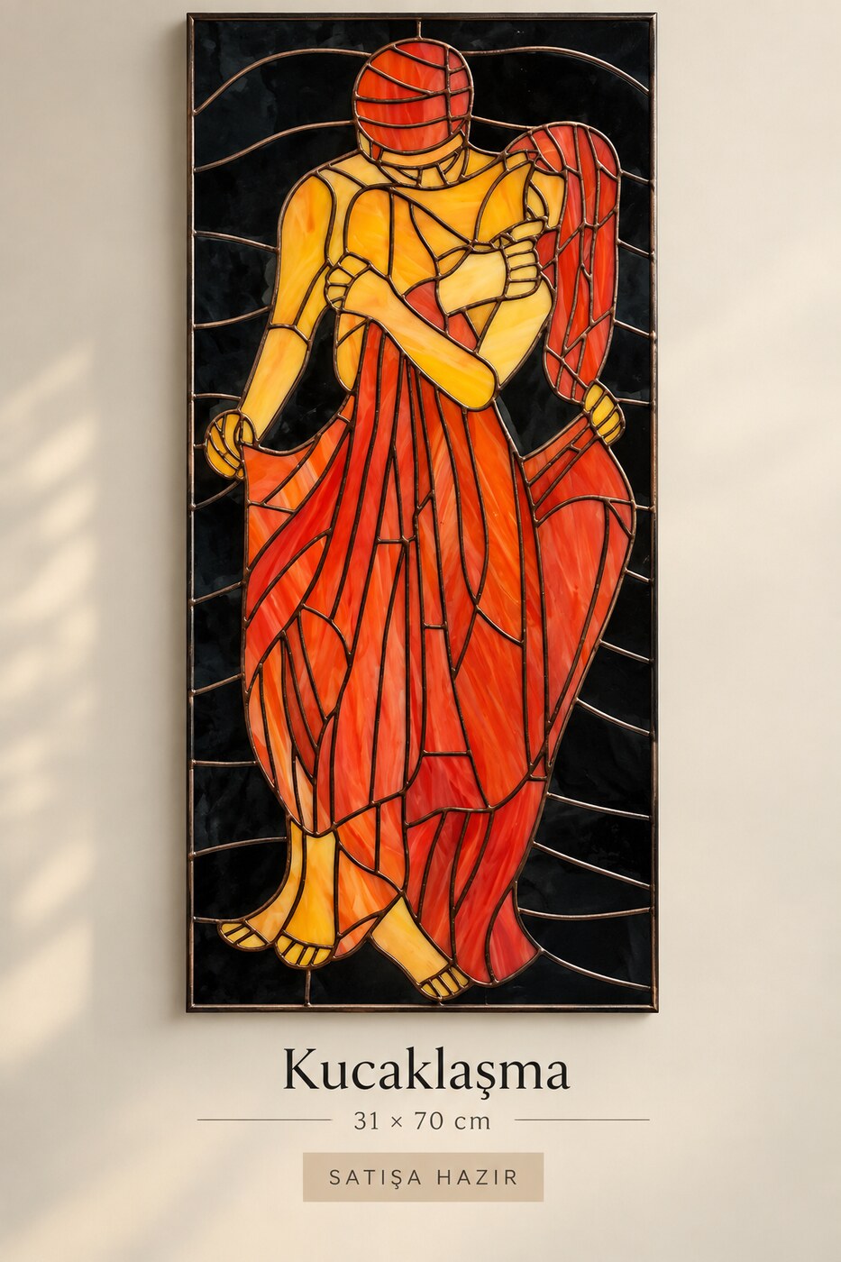 Kucaklaşma, 31 × 70 cm, satışa hazır vitray eser